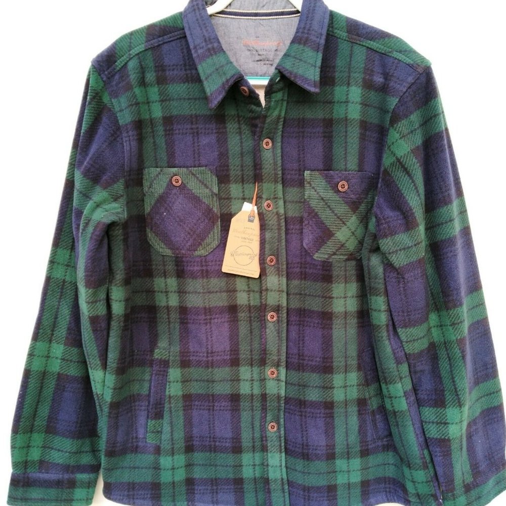 NEW Original Weatherproof Men’s Shirt Long Sleeve Plaid Fleece Navy L